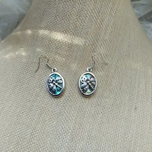Lovely Pair of  Abalone Dragonfly Dangle Earrings